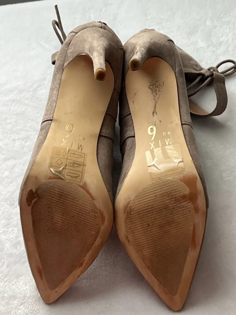 Mix No. 6 Taupe Suede Lace-Up Pointed Toe Stilettos, Size 8 - Picture 9 of 14